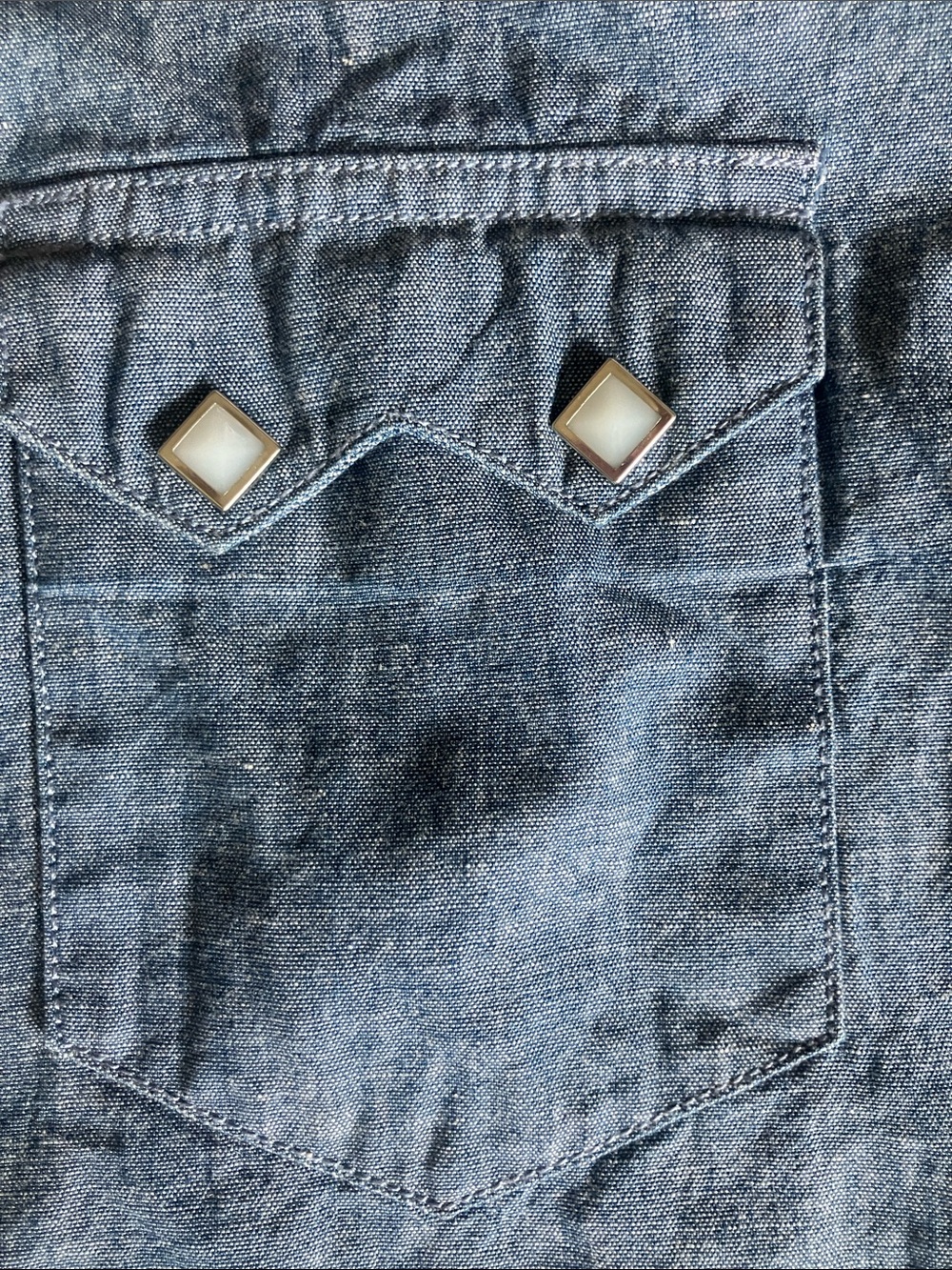 J.CREW Wallace & Barnes Chambray Denim Diamond Pearl Snap Western Shirt Medium - Picture 4 of 9